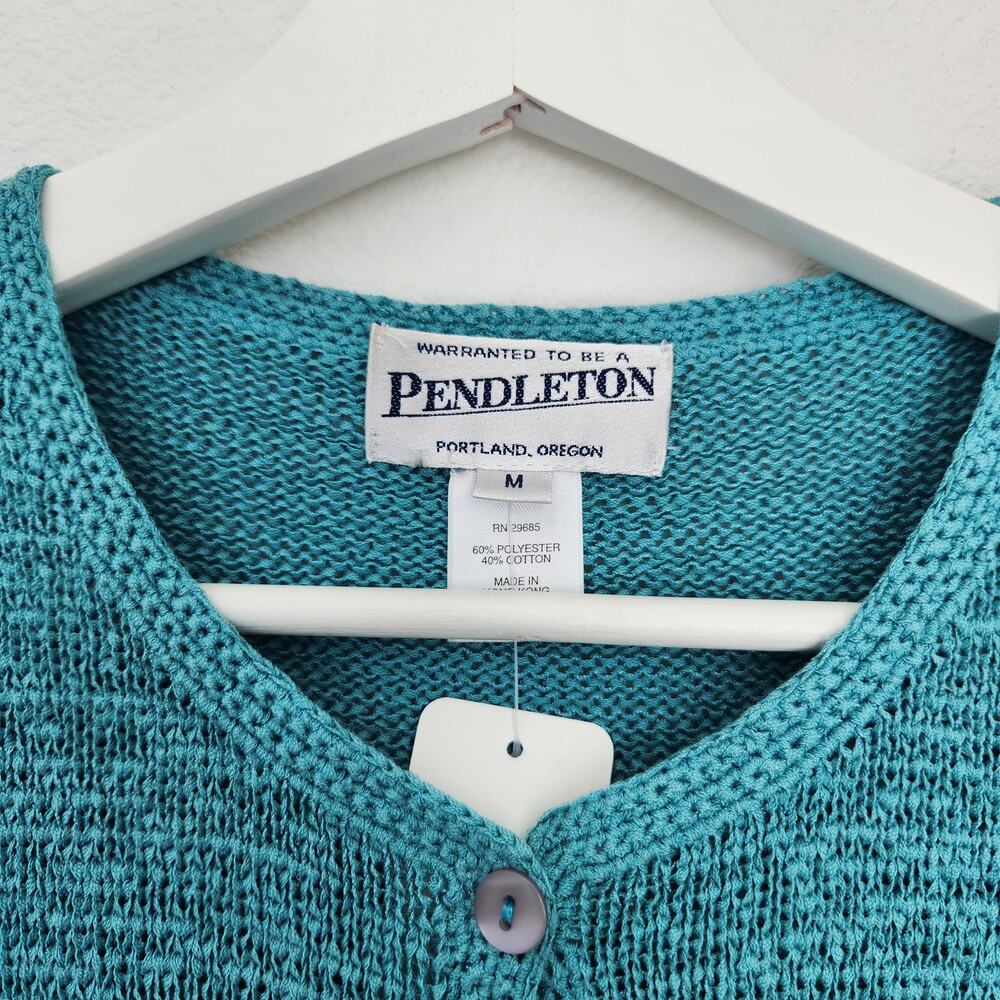 Vintage 80s 90s Pendleton Blue Open Knit Button Front Cardigan Sweater S - Picture 2 of 9